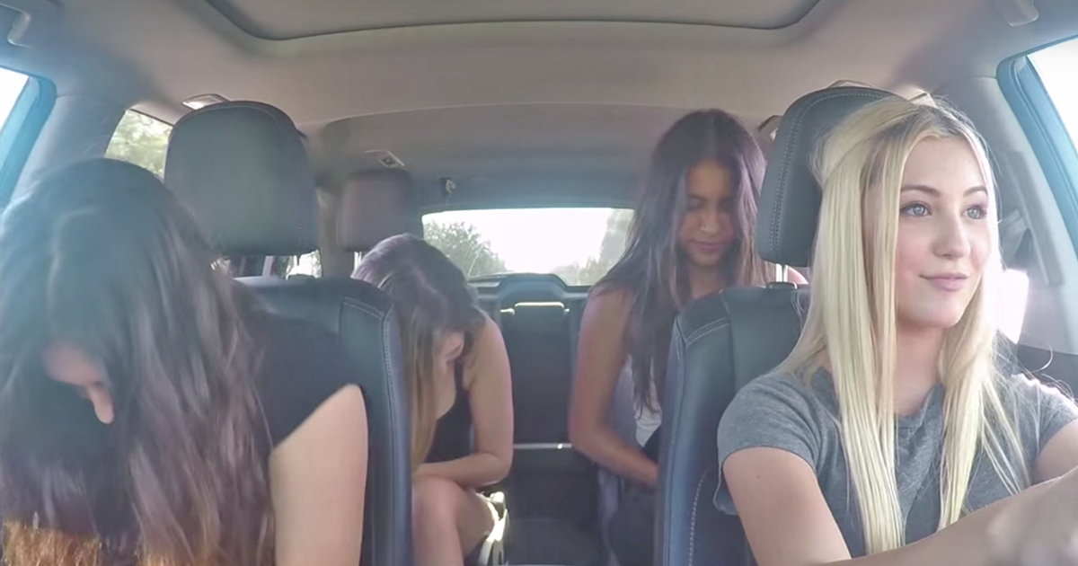 4 Girls Put A Camera Inside Their Car. When They Look Up… OMG!