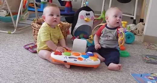 Baby Brothers Are Playing When They Hear A Voice That Makes Them Drop Everything...