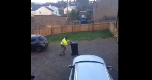 Husband’s Slippery And Comical Showdown With Trashcan Has Wife Laughing