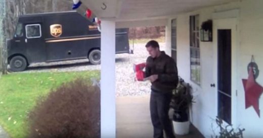 UPS Driver Finds Gift On Doorstep And Security Camera Captures His Response