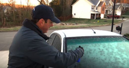 Man Demonstrates How Simple Spray Can Defrost Windshield