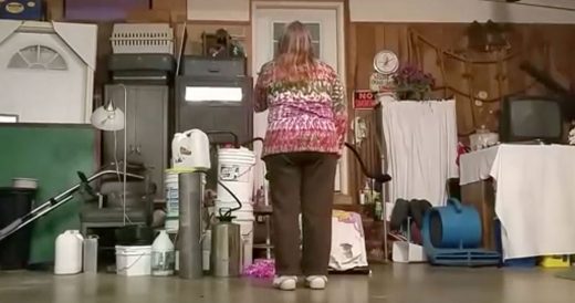 Gran In Garage Breaks Into Dance Routine