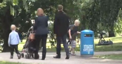 Boy Tosses Garbage In Trash Can And Is Caught Off Guard By Sound Coming From Ins...