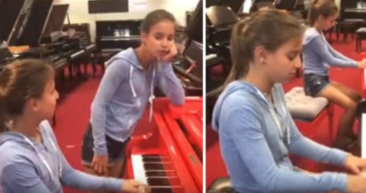 Bored Twin Watches As Sister Plays Piano, Then She Joins In And Performance Chan...