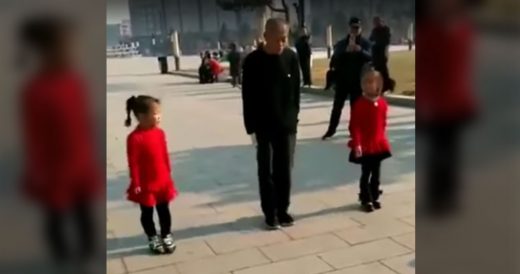 2 Little Girls Line Up With Grandpa For A Unique  Dance