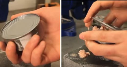 Man Uses Bare Hands And Slab Of Concrete As A DIY Solution To Open A Can