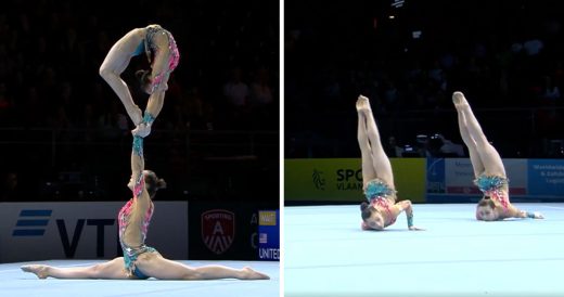 Two Gymnasts Perform Routine To “Sound Of Silence”