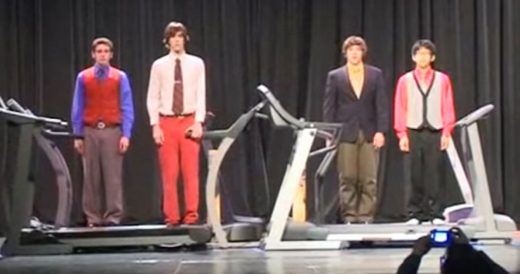 4 Boys Perform Dance Routine On Treadmills