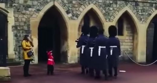 Little Boy Dressed Up As Guard Salutes Queen’s Guard