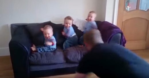 Triplets Are Excited When Dad Comes Home