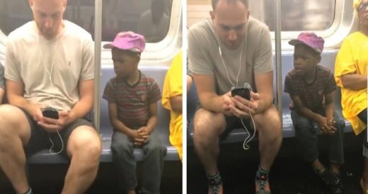 Young Boy Suspiciously Stares At Stranger’s Phone On Subway, Then Woman Hits �...