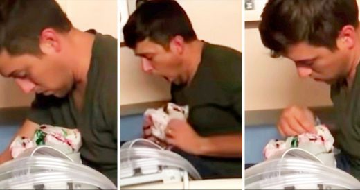 Sleepy Dad Cradles “Newborn” While Mom Holds The Baby