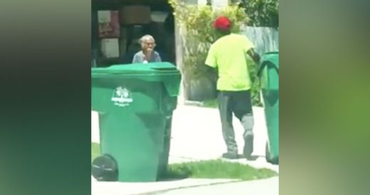 Grandma Stands On Driveway With 2 Cold Drinks For Trash Men