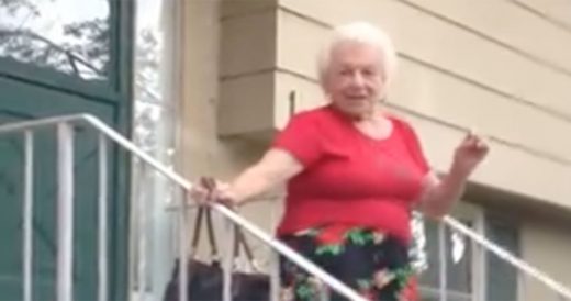 Oldies Music Plays Outside And Grandma Comes Running Out Dancing