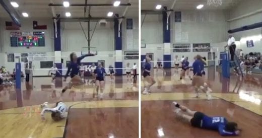 High School Volleyball Player Flies Over Teammate To Save The Ball, Driving The ...