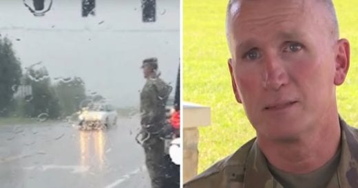 Woman Spots Respectful Soldier Saluting Funeral Procession In The Rain