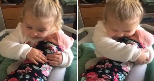 3-Year-Old Girl Is Thrilled When She Gets To Meet Her Newborn Sister For The Fir...