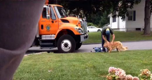 Kind Garbage Man Takes A Break From His Job To Greet Enthusiastic Neighborhood D...