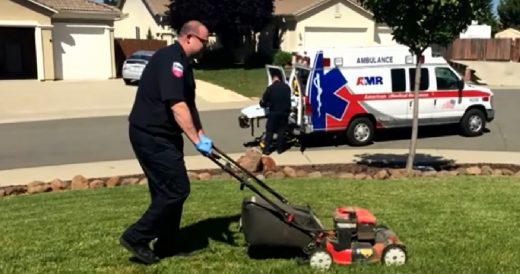 Grandpa Breaks His Hip While Mowing The Lawn, 3 Teens Help And EMTs Finish Mowin...