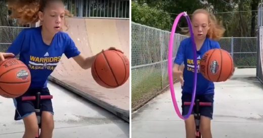 12-Year-Old Girl Performs Outstanding Basketball Stunts For Her Age