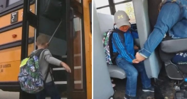 School Bus Driver Holds Anxious Kindergartener’s Hand On First Day of School