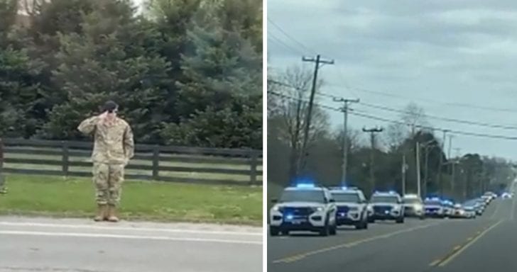 Honorable Soldier Stops Car To Pay Respect To Funeral Procession