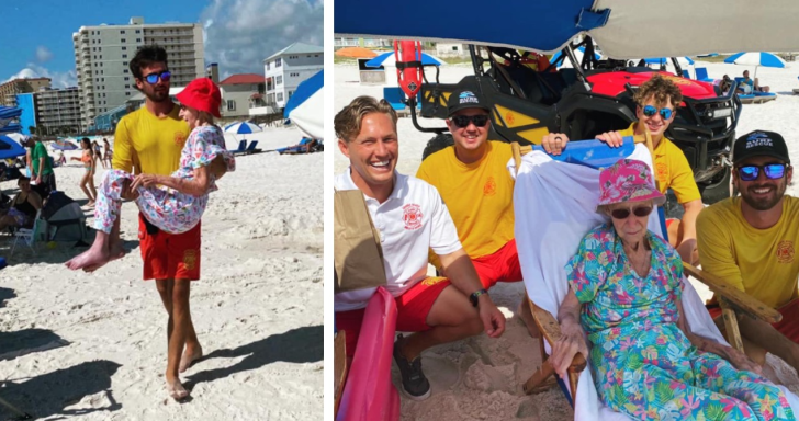 Lifeguards Carry 95-Year-Old Woman To The Beach Every Day