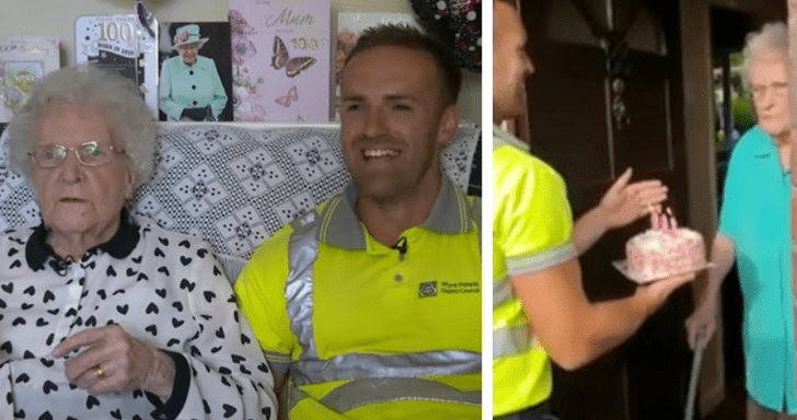 Thoughtful Garbage Man Gives Cake To Woman On Her 100th Birthday