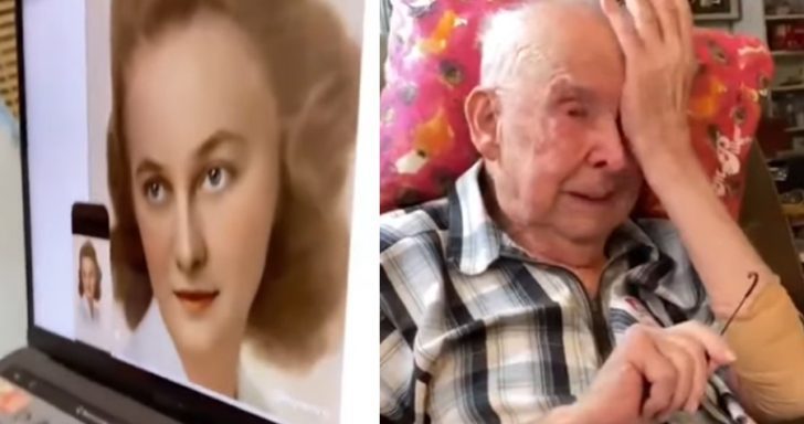 Old Man Couldn’t Hold Back Tears When He Saw An Animated Photo Of His Late Wif...