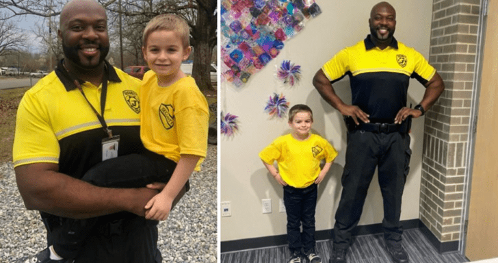 Little Boy Dresses Up As The School’s Security Officer For “Dress As Your Fa...