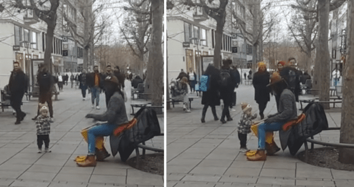 Adorable Toddler Steals The Spotlight By Joining A Street Performer Playing The ...